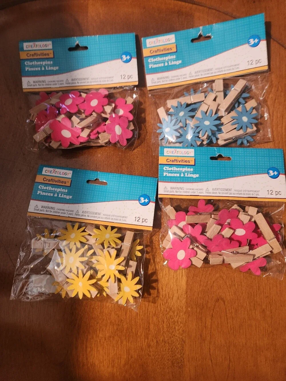 Floral Clothespin Clips - Assorted Pink, Blue, Yellow